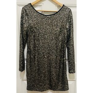 Abercrombie & Fitch Sequin Dress Party Cocktail Long Sleeve Gold Black M